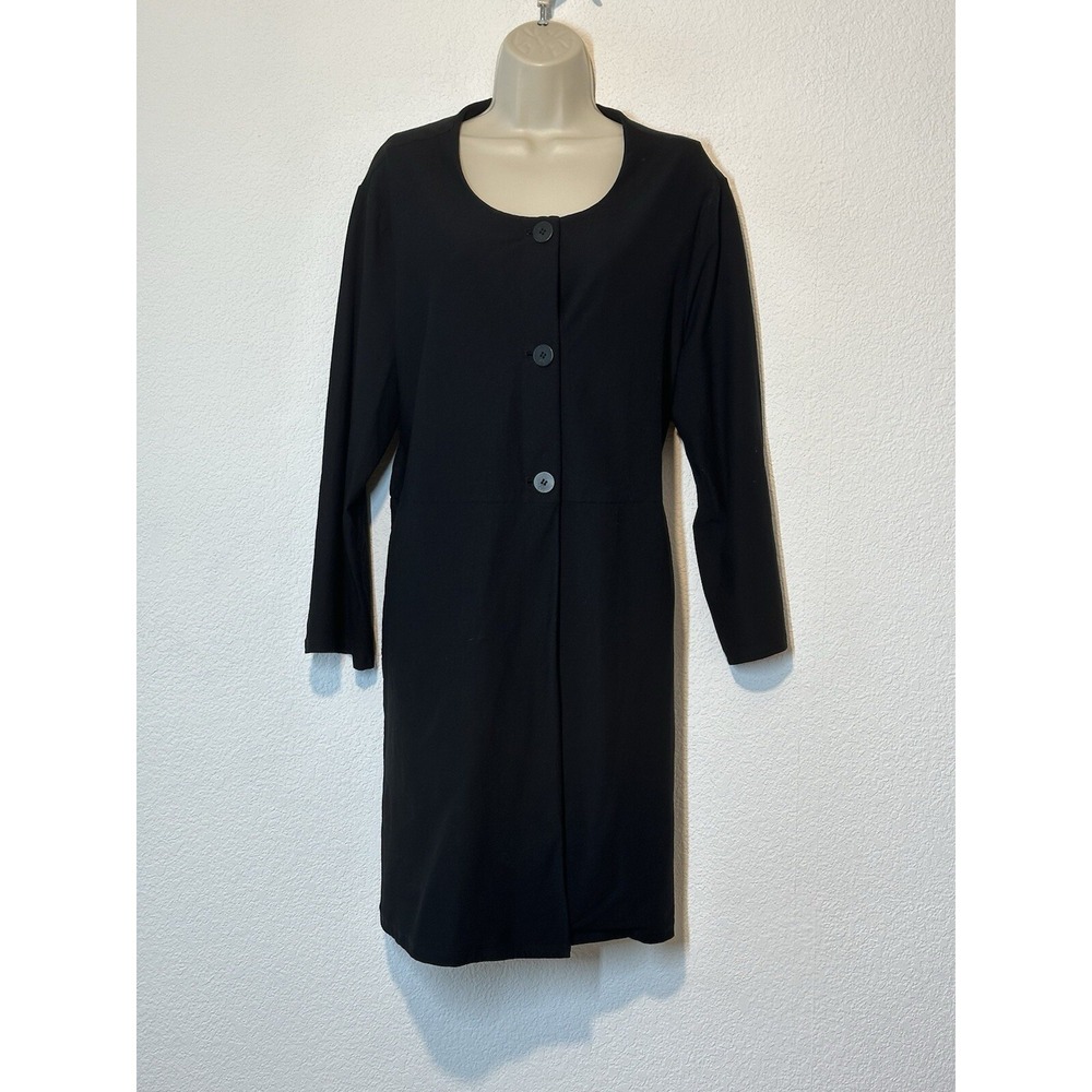 Eileen Fisher Stretch Knit Cardigan Duster Jacket Black J1257M Womens XL